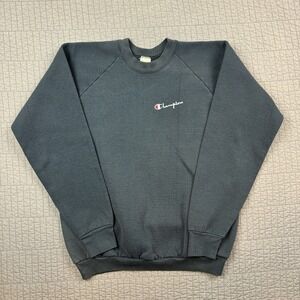 Vintage Champion Crewneck Sweatshirt Men's XL Black Faded 90s Spellout USA Made